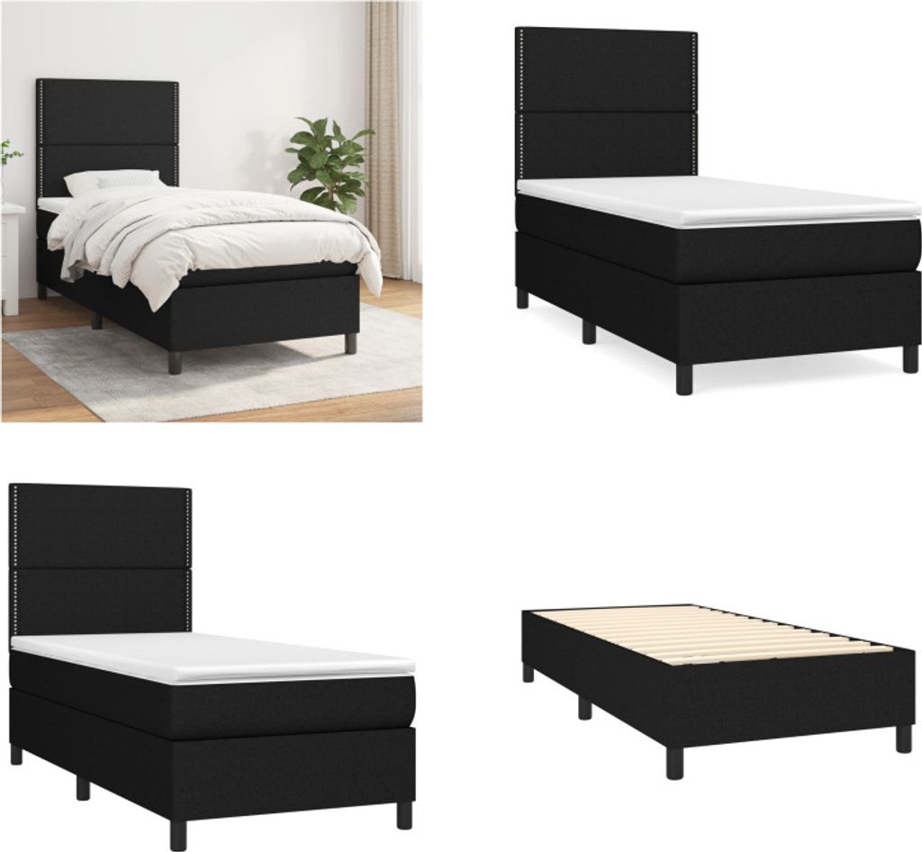 vidaXL Boxspringbett mit Matratze Schwarz 90x200 cm Stoff - Boxspringbett - Boxspringbetten - Bett - Schlafzimmermöbel