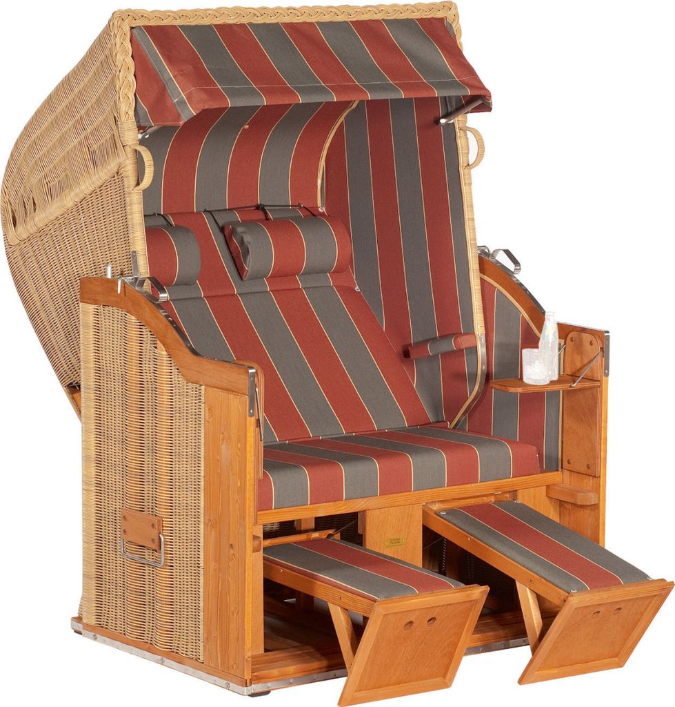 Sonnenpartner Classic 2-Sitzer Strandkorb Halbliegemodell rattanoptik/rot/grau