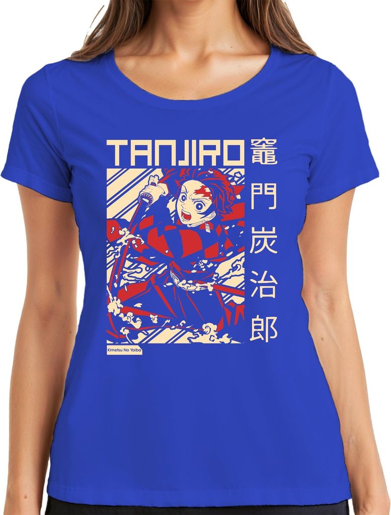 Tanjiro Kimetsu No Yaiba Dämonenjäger Schwert Feuer Geschenk Damen T-Shirt, Blau, 3XL