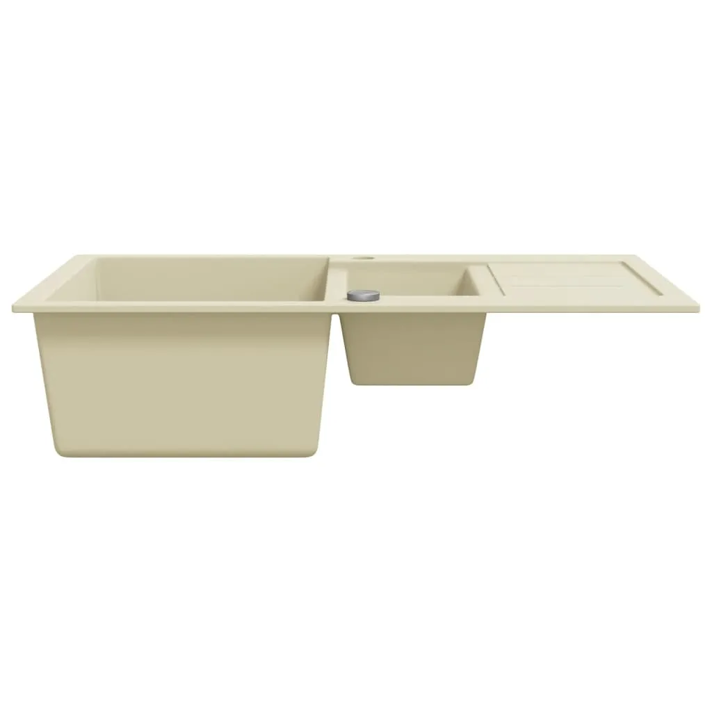 Évier granit beige vidaXL 2 bacs : durable, anti-taches, facile à nettoyer