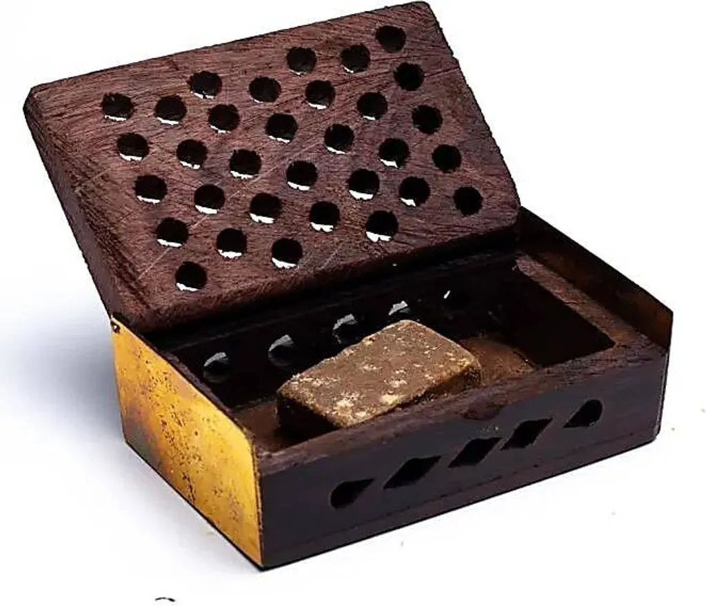 Encens Résine Ambre pour Méditation avec Coffret Bois de 6x4 cm - X3