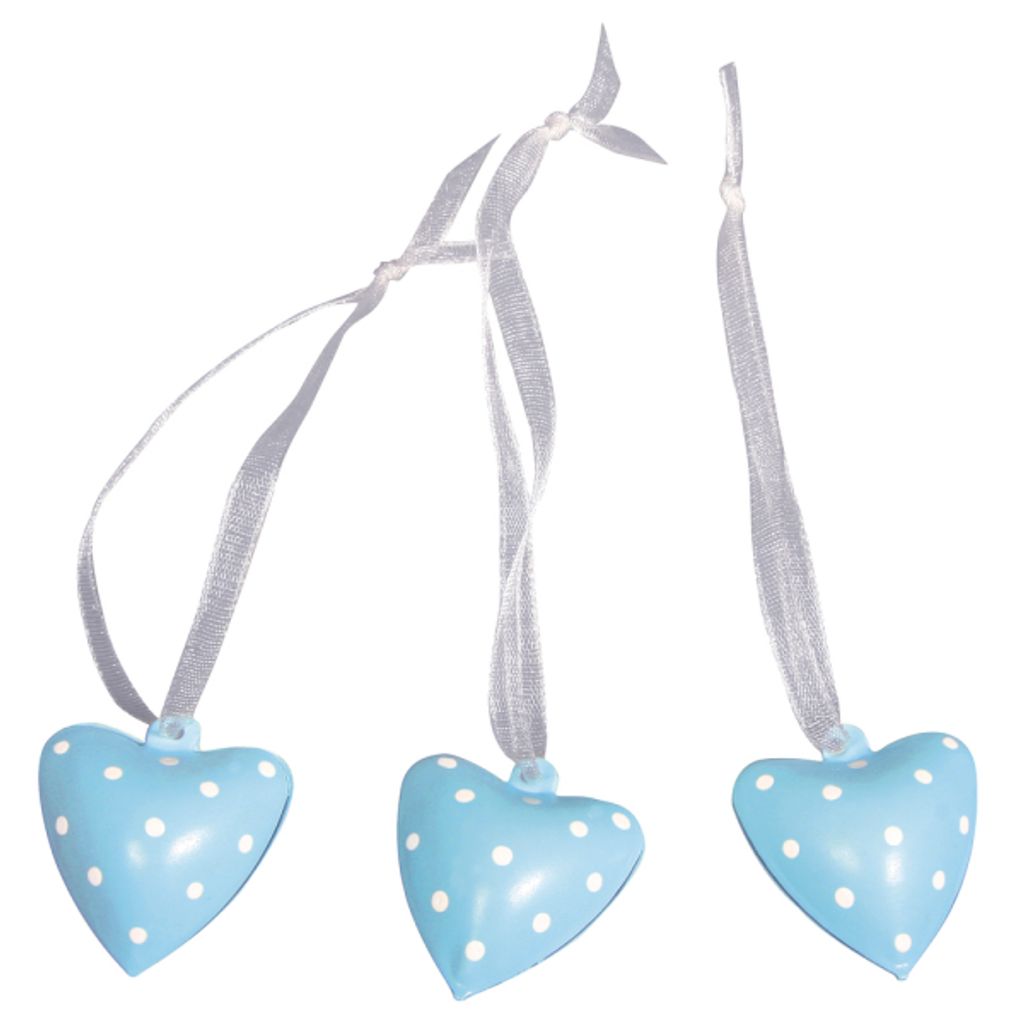 Metall Glöckchen Herz, 3x2,5cm, m.Organza Hänger, SB-Btl 6Stück, babyblau