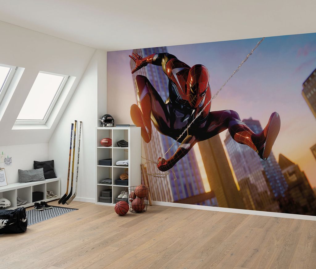 Komar Vlies Fototapete - Marvel Spider-Man Huge Jump - Größe 400 x 250 cm