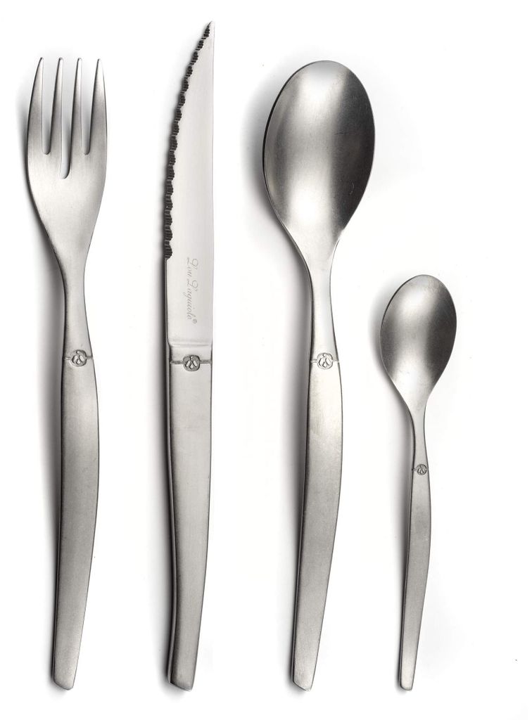 LOU LAGUIOLE - JET | Besteck Set 6 Personen | 24-teilig | Spülmaschinenfest | Tafelbesteck 6 Personen mit mikroverzahnter Klinge | Edelstahl Vinta...