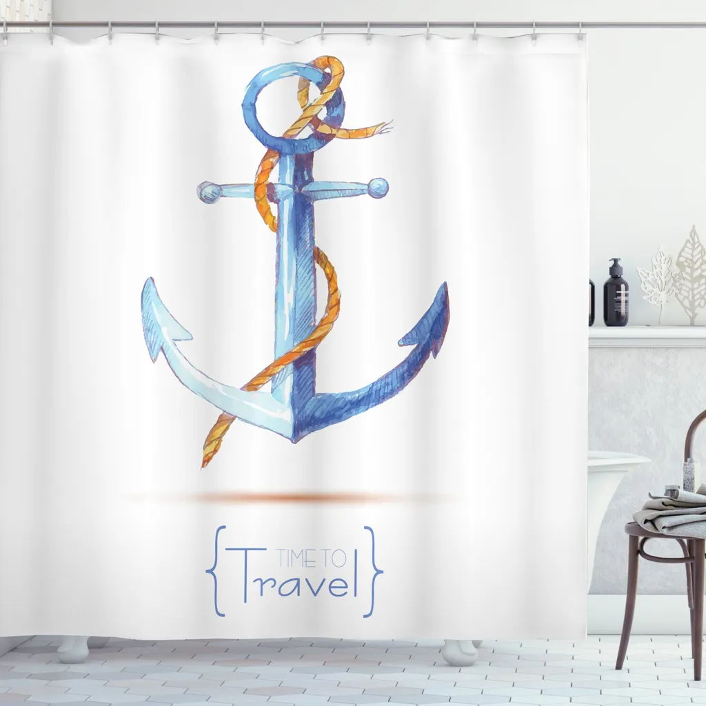 ABAKUHAUS Tenda da doccia Anker, emblema Classic Sail Rope, resistente alle muffe e ai batteri, incl. 12 ganci Lavabile Elegante stampa digitale, 175 x 220 cm, blu-bianco-marrone