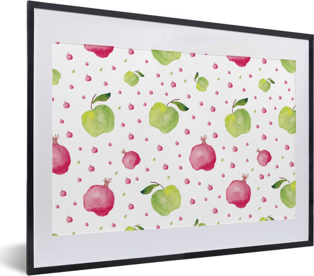 MuchoWow Gerahmtes Poster Apfel - Granatapfel - Vorlagen 40x30 cm - Poster mit Schwarzem Bilderrahmen Wandposter Rahmen Foto Bilder - Bilderrahme...