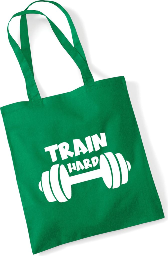 Huuraa Jutebeutel Train hard Hantel 10 Liter Kelly Green Baumwolle Tasche Geschenkidee