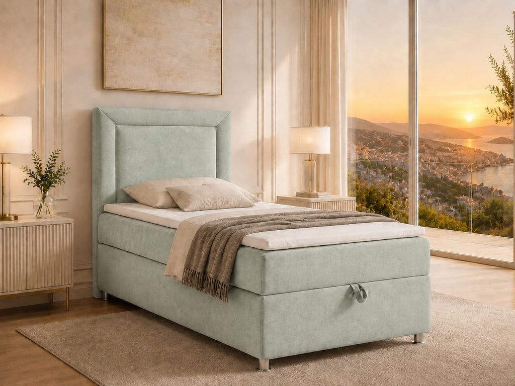 Best for Home Boxspringbett mit Bettkasten Trinity K3-SINGLE 80x200 Bonellfederkern inkl. Topper - Mintgrun