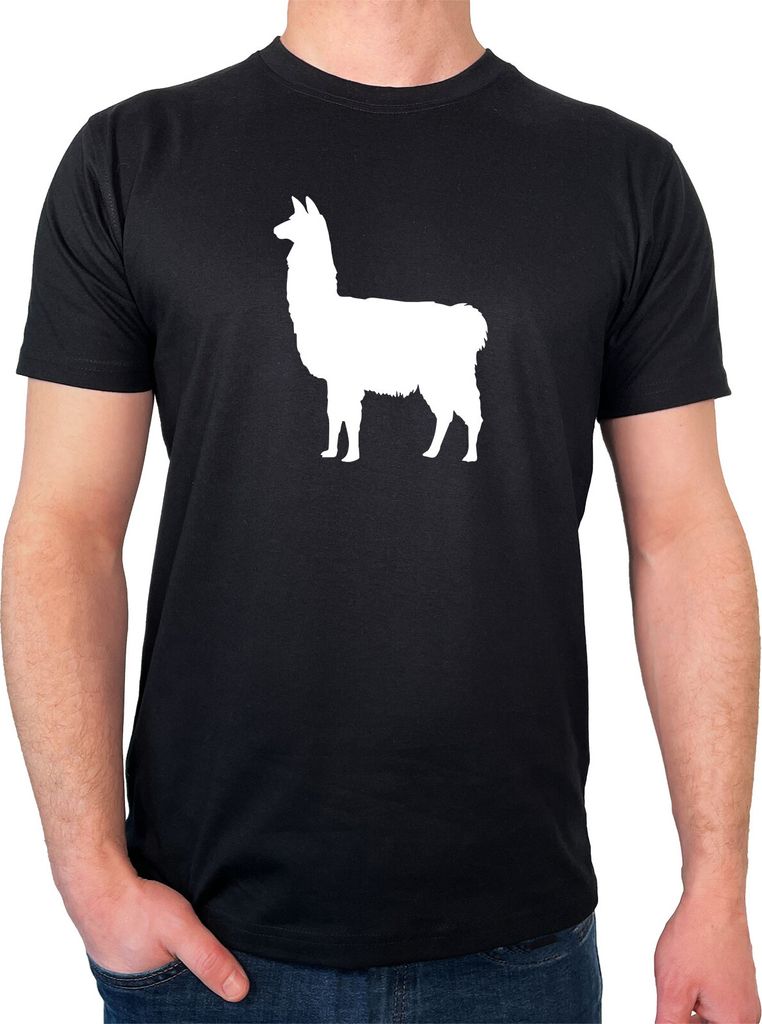 Huuraa Herren T-Shirt Lama Silhouette S Black Bio Baumwolle Fairtrade Herrenshirt Geschenkidee