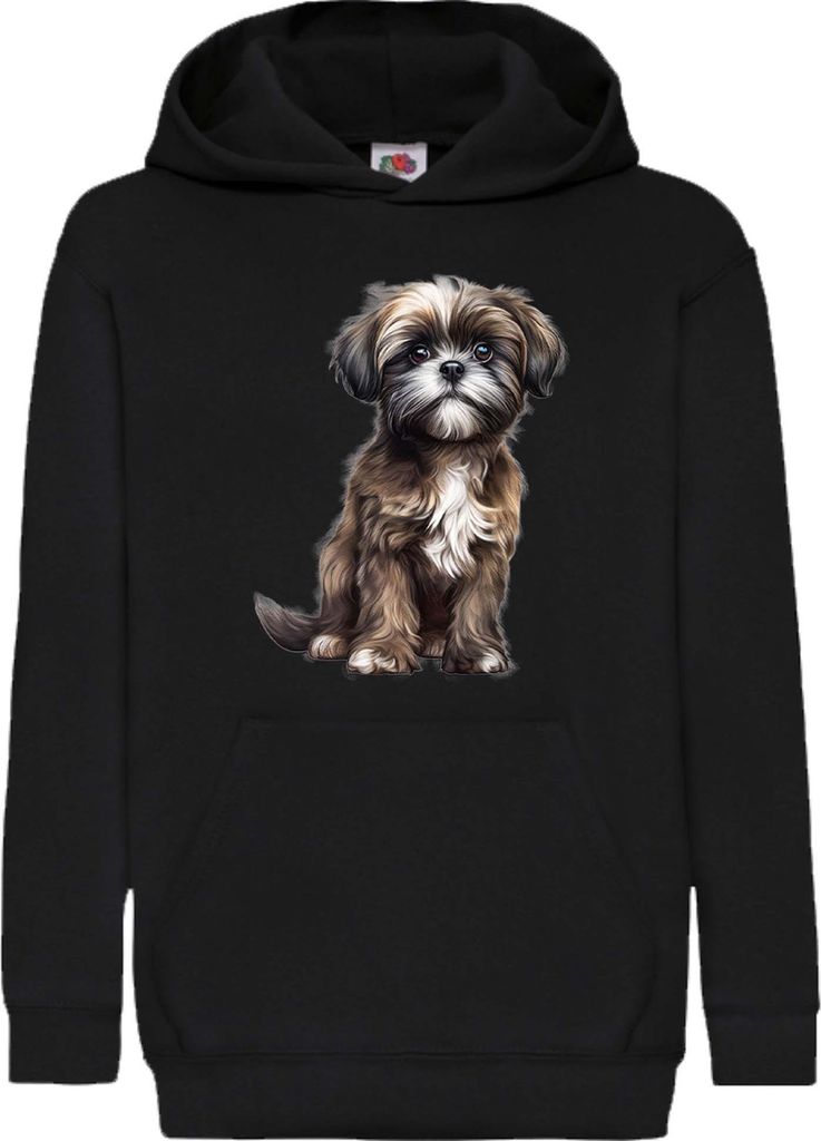 Kinder Kapuzenpullover Dogs Breeds Shih Tzu Dog Breed 006, 7-8 Jahr - 128 / Schwarz