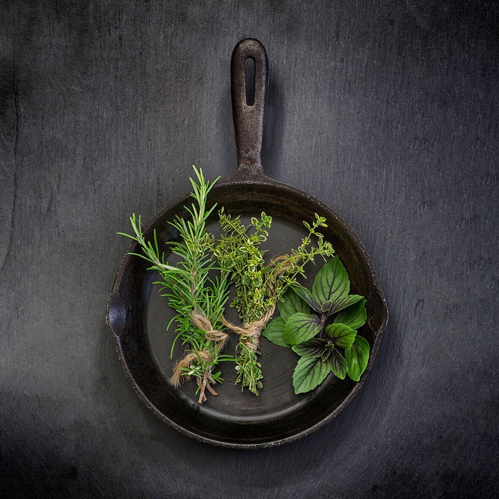 Glasbild 50x50cm Wandbild aus Glas Kräuter Küche Deko Küchendeko Gewürze