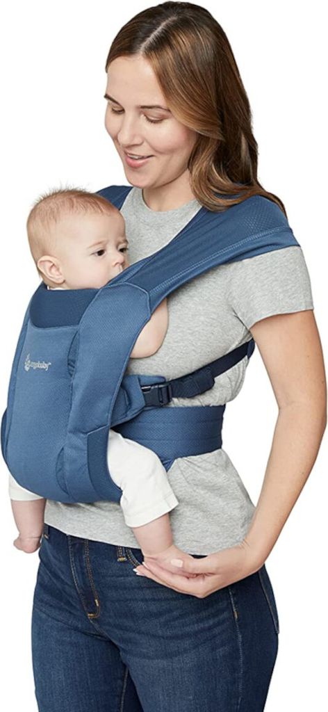 Ergobaby Embrace Soft Air Mesh Babytrage für Neugeborene ab Geburt, 2-Positionen Bauchtrage Baby Tragetasche Ergonomisch, Blue