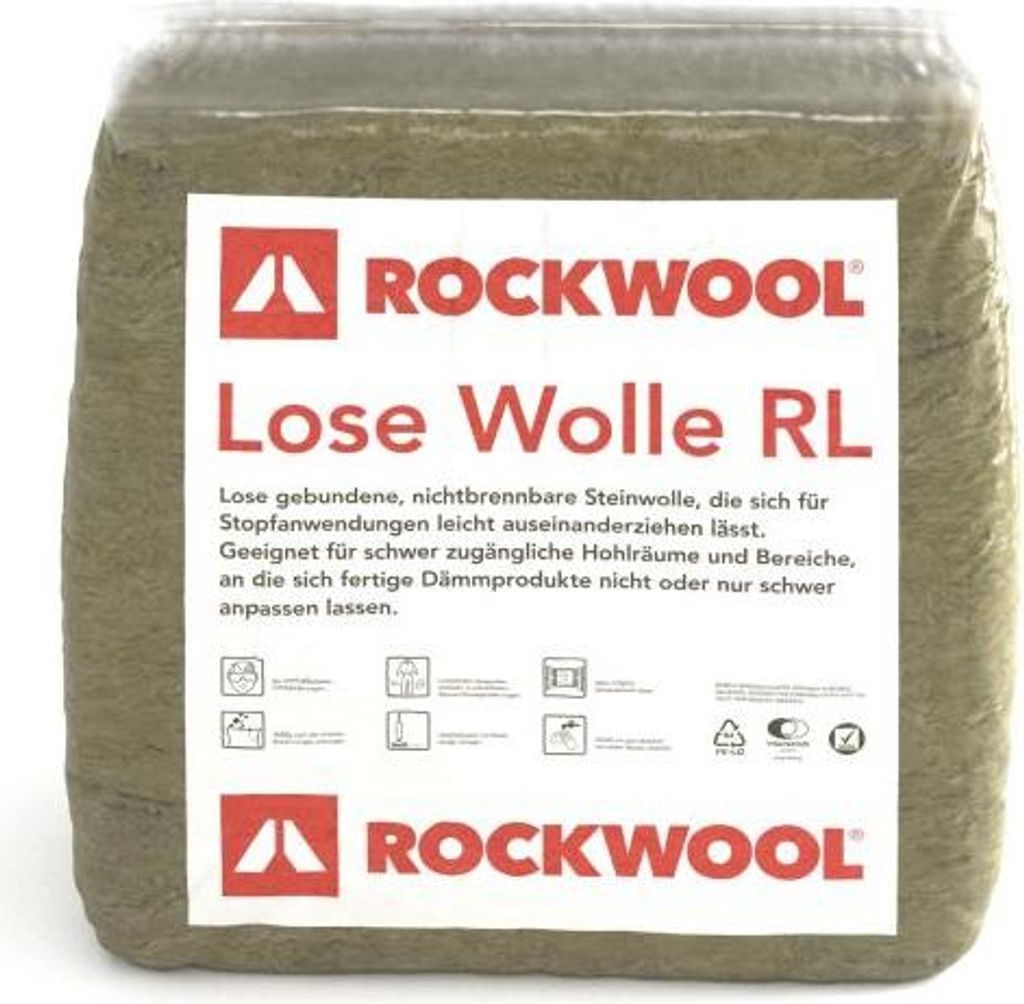 Rockwool Steinwolle Stopfwolle lose, wärme- und Produktbild 