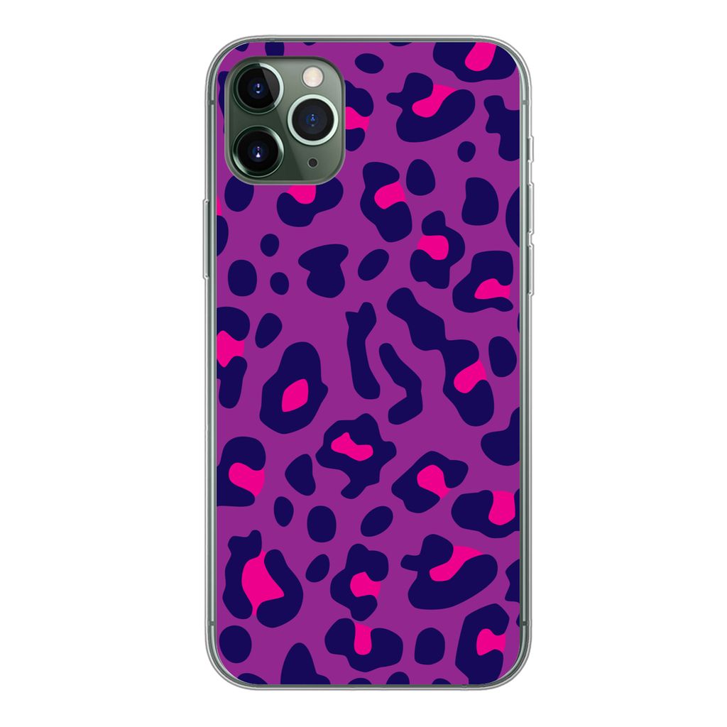 MuchoWow Handyhülle Schutzhülle Hülle für iPhone 11 Pro Max Pantherdruck - Lila - Rosa Silikon Softcase Handy Hülle - Schutz