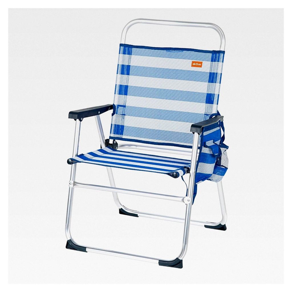 Klappbarer Strandstuhl mit fester Rückenlehne, Maße 48x50x88 cm, Aluminium, blau und weiß, 100 kg
