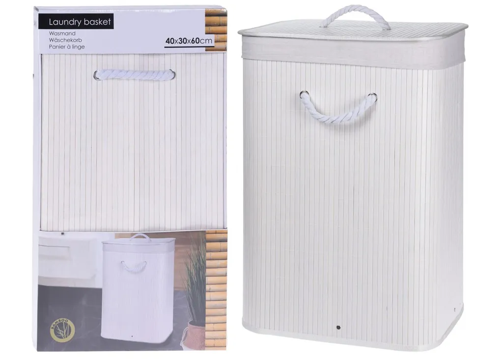Panier à linge pliable blanc idéal pour buanderie et petits espaces