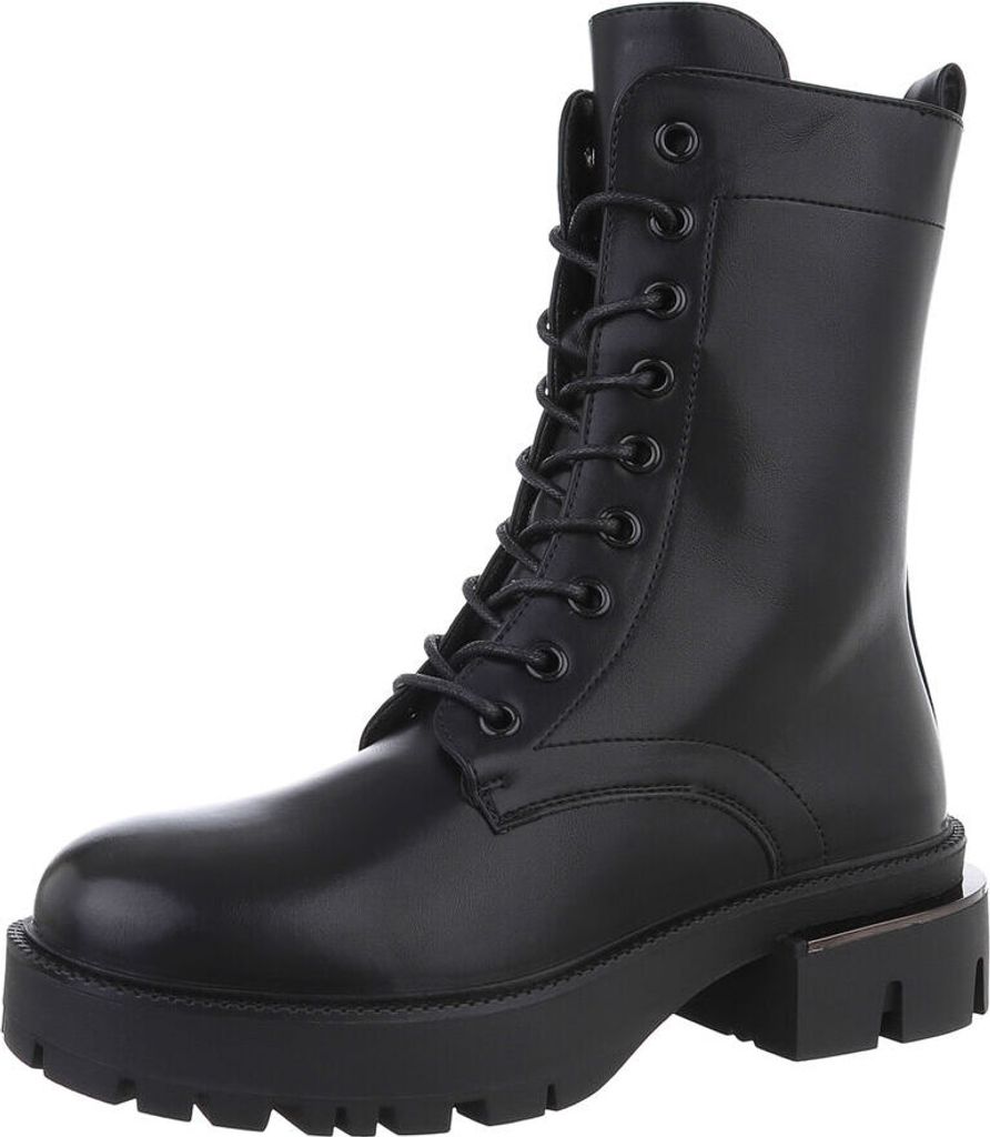 Ital-Design Damen Stiefeletten Plateaustiefeletten Schnürstiefeletten Lederoptik Western- & Bikerboots 87214610 Schwarz Gr. 37