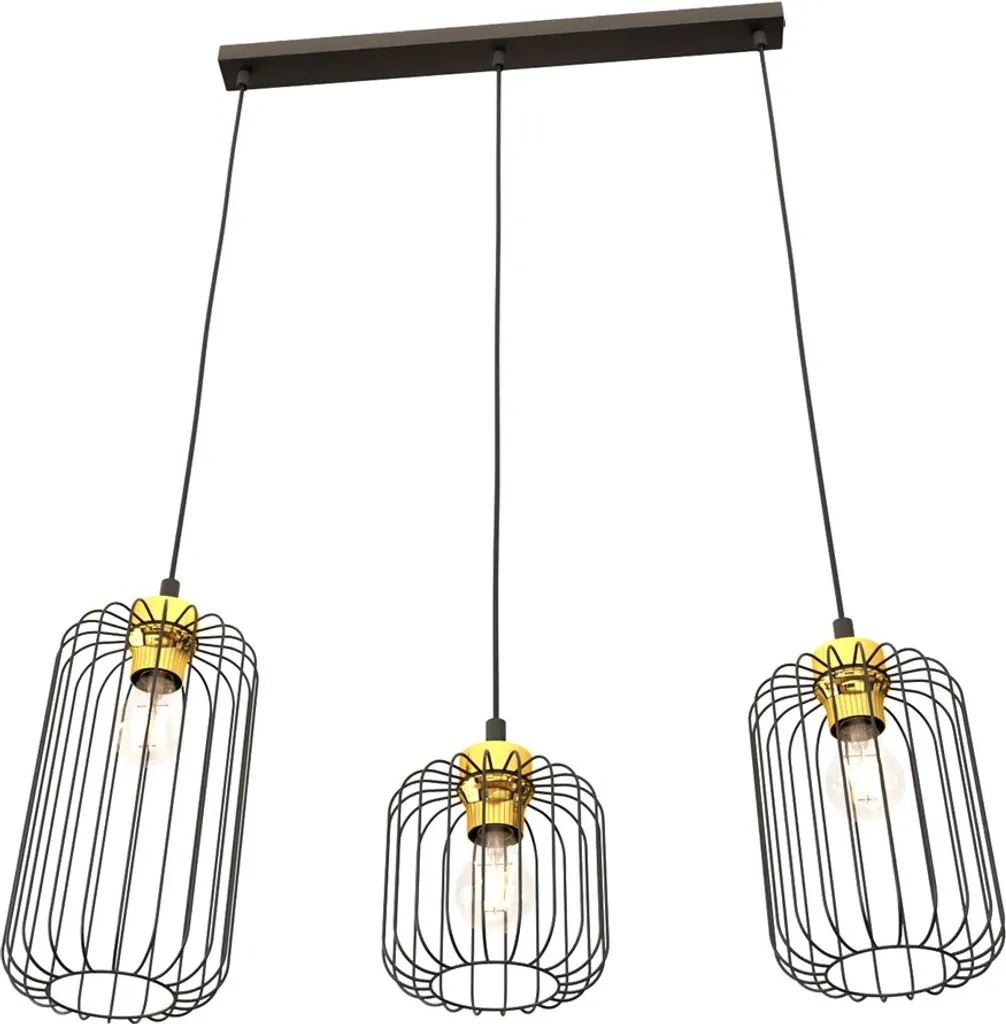 Suspension VANDER Emibig 3xE27 Noire et Or en Fil de Fer Ovale