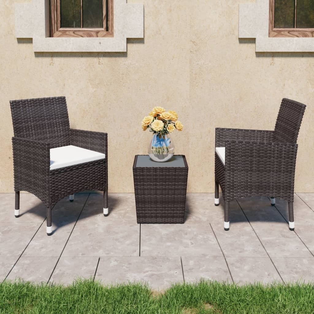 "Rabatt" 3-tlg. Bistro-Set - mit tishe & Stuhl - Poly Rattan und Hartglas Braun - Lounge-Dining set CC2554