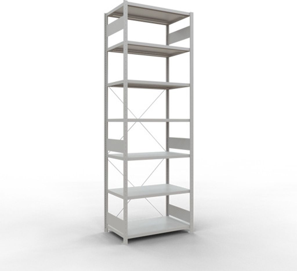 Schulte Fachbodenregal MULTIplus250 Stecksystem | Grundregal | HxBxT 300x100x60cm | 7 Ebenen | Fachlast 250kg | Lichtgrau