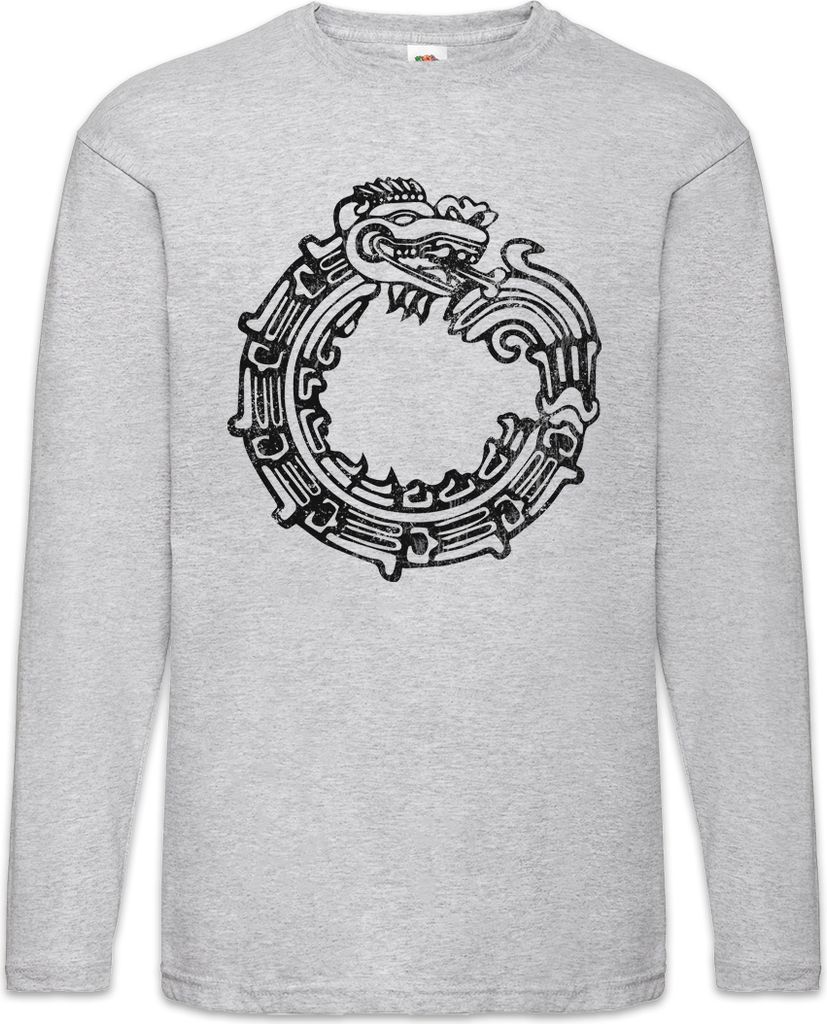Urban Backwoods Aztec Ouroboros, Langarm T-Shirt, Farbe: Hellgrau, Größe: 3XL