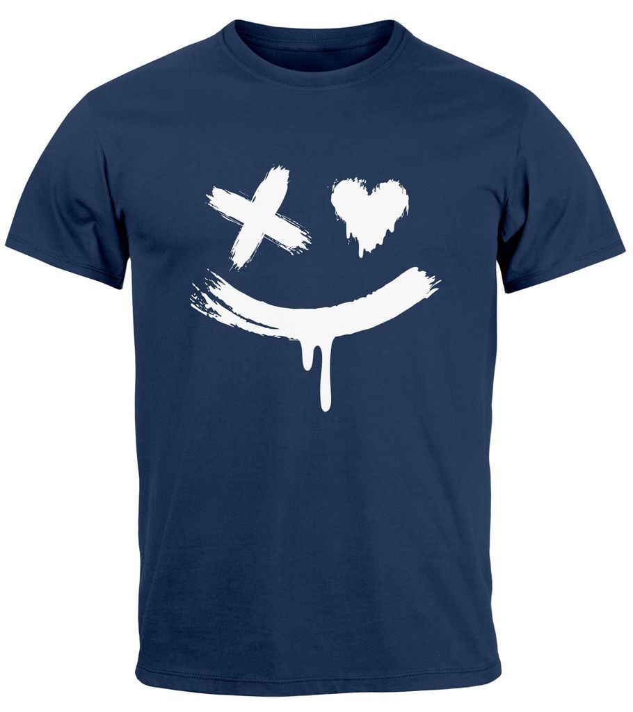 Herren T-Shirt mit Print Aufdruck Smile Techwear Fashion Streetstyle Trendmotiv Neverless navy XS
