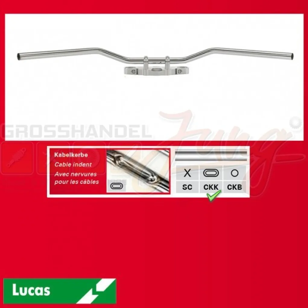Guidon de moto large Stahllenker Roadstar en acier chrome brillant