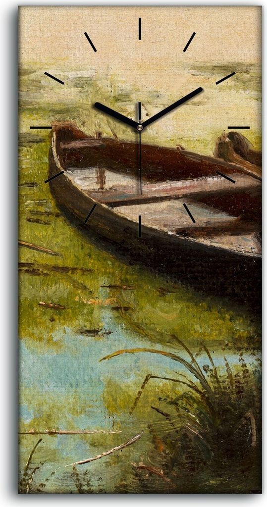 Wandbild Leinwand Bilder Wanduhr Geräuschlos 30x60 Malerei Boot Wasser - schwarze Hände