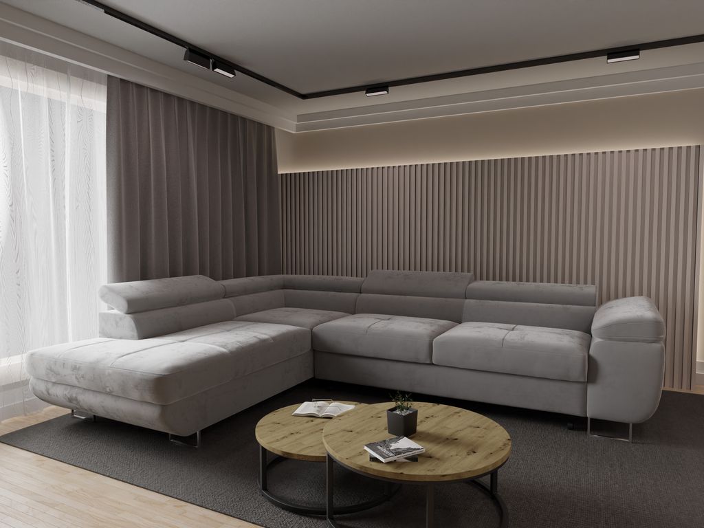 4ALLHOME Ecksofa Luna mit Schlaffunktion, Couch, Sofa mit Bettkasten, Eckcouch, L-Form Seite: Links, Monolith 84 Hellgrau