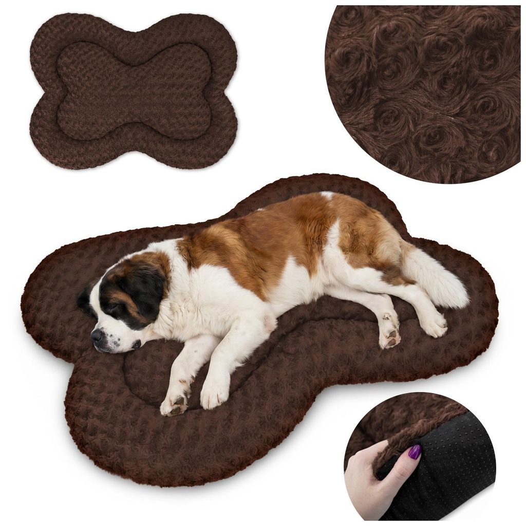 Kuscheliges Hundebett 80x50cm Haustierbett für Hunde & Katzen, Plüschbett mit Anti-Rutsch-Boden & Erhöhtem Rand, Braun 120x90cm