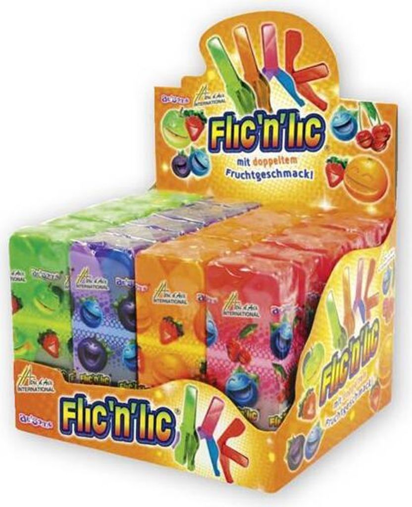 A display box filled with individually wrapped lollipops.