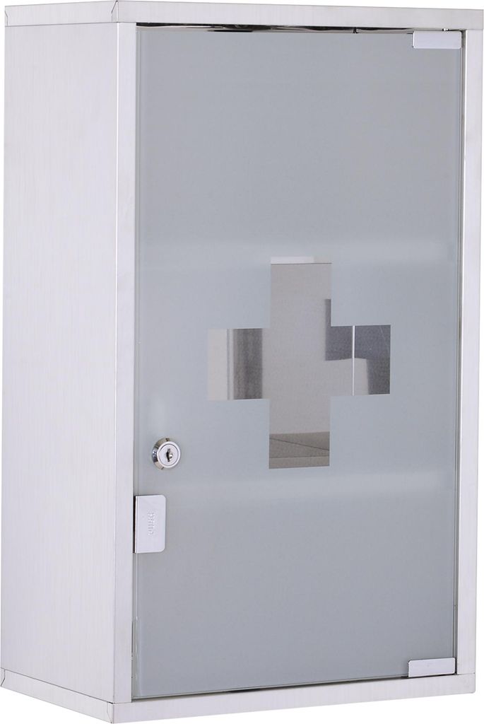 Medizinschrank Arzneischrank aus Edelstahl, Abschließbar Medikamentenschrank mit 3 Fächern, Glastür Apothekerschrank zur Medikamenten-Aufbewahru...