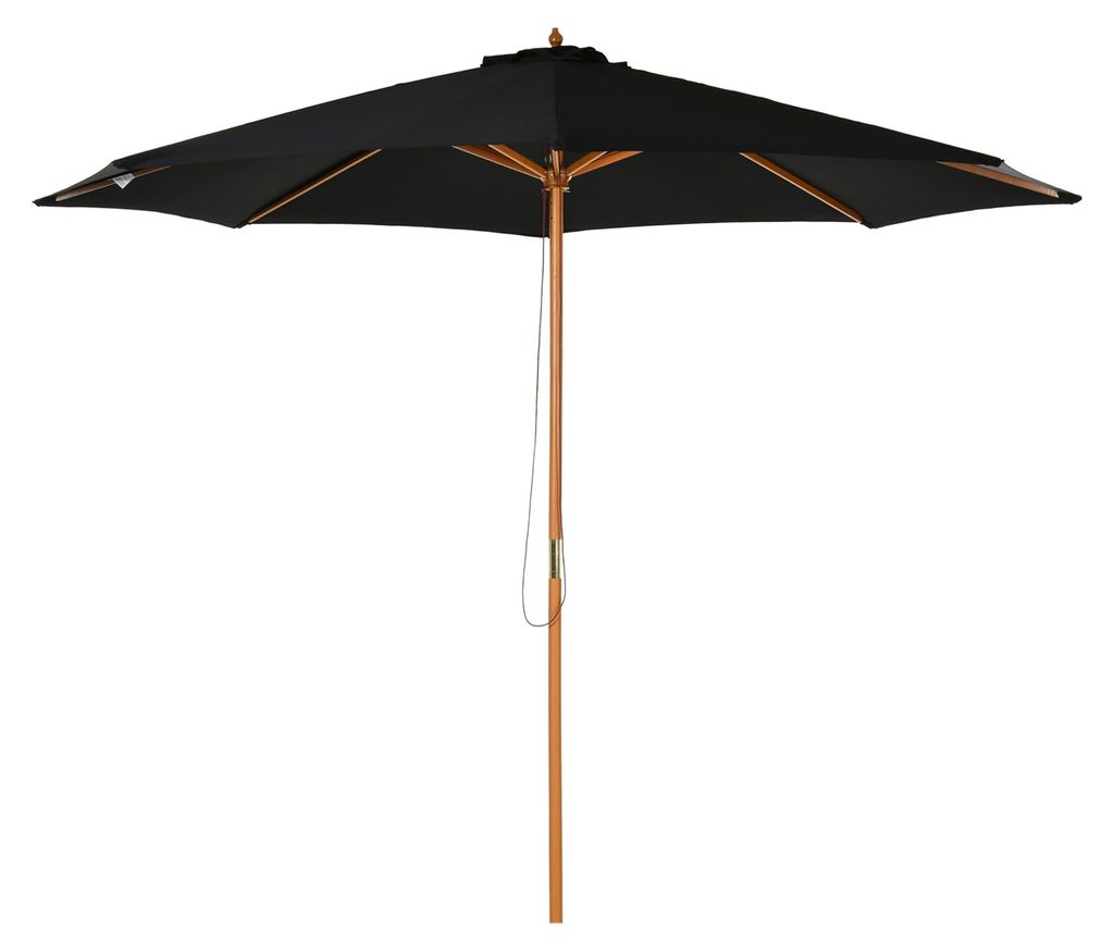 Sonnenschirm Holz 300 cm Gartenschirm Balkonschirm Bambus Schwarz robust elegant fš¹r Garten Terrasse