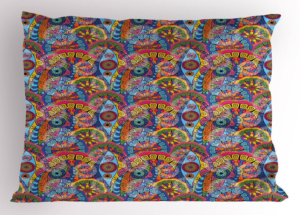 ABAKUHAUS Blumen Kopfkissenbezug, Hippie-Art-Zusammenfassung blüht mit aztekischen Stammes- geometrischen Trippy Boho antiken Zahlen, 40x80 cm, Me...