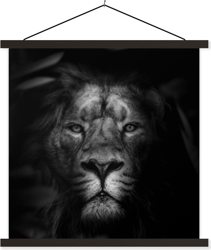 MuchoWow Textilposter Tiere - Löwe - Wilde Tiere - Schwarz - Weiß 60x60 cm mit schwarzem Rahmen - Posteraufhänger