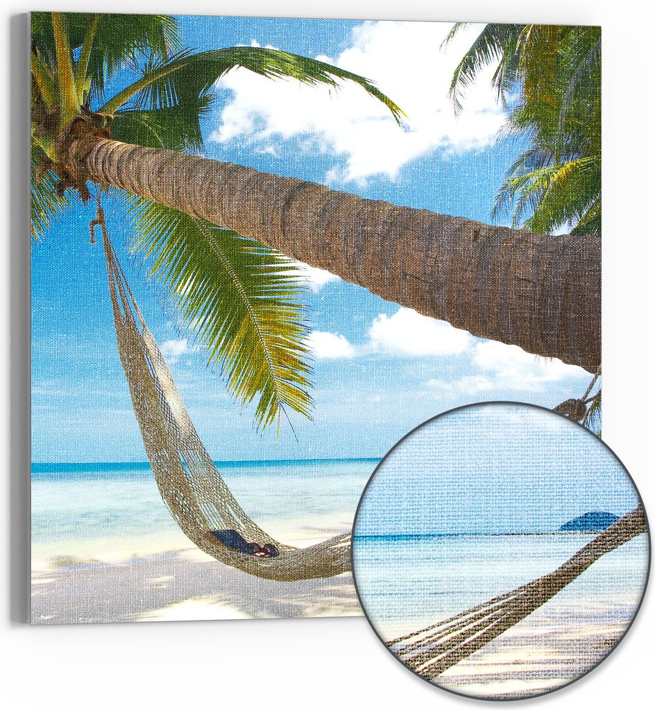 DEQORI Hybrid Leinwand Bild 50x50 cm 'Tropische Auszeit' Wandbild Glas flach modern