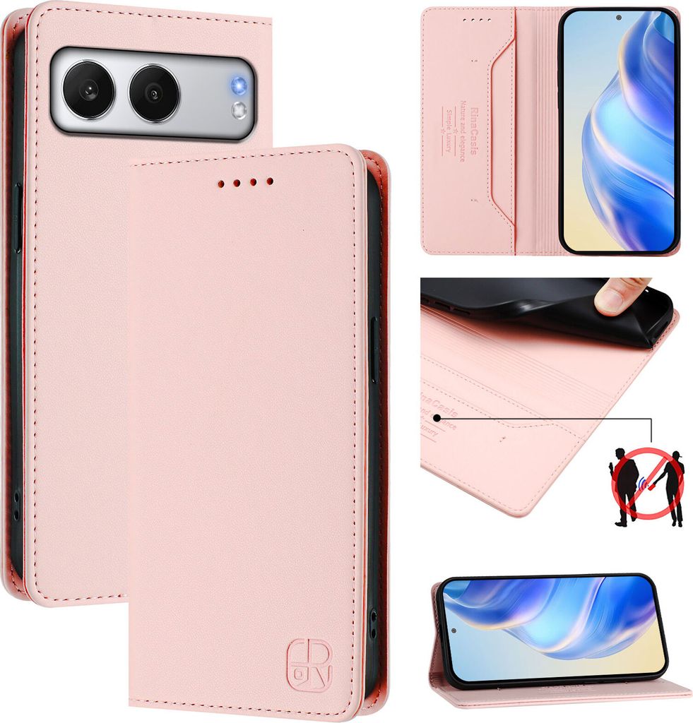 Lederhülle für OnePlus Nord 4 Hülle Flip Brieftasche Kartenfächern Ständer Schutzhülle Pink