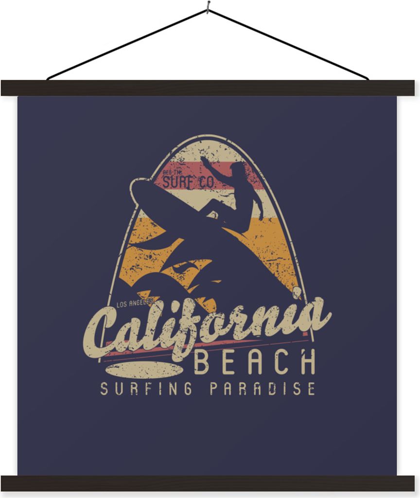 MuchoWow Textilposter Vintage - Surfen - Surfbrett 120x120 cm mit schwarzem Rahmen - Aufhängungsset