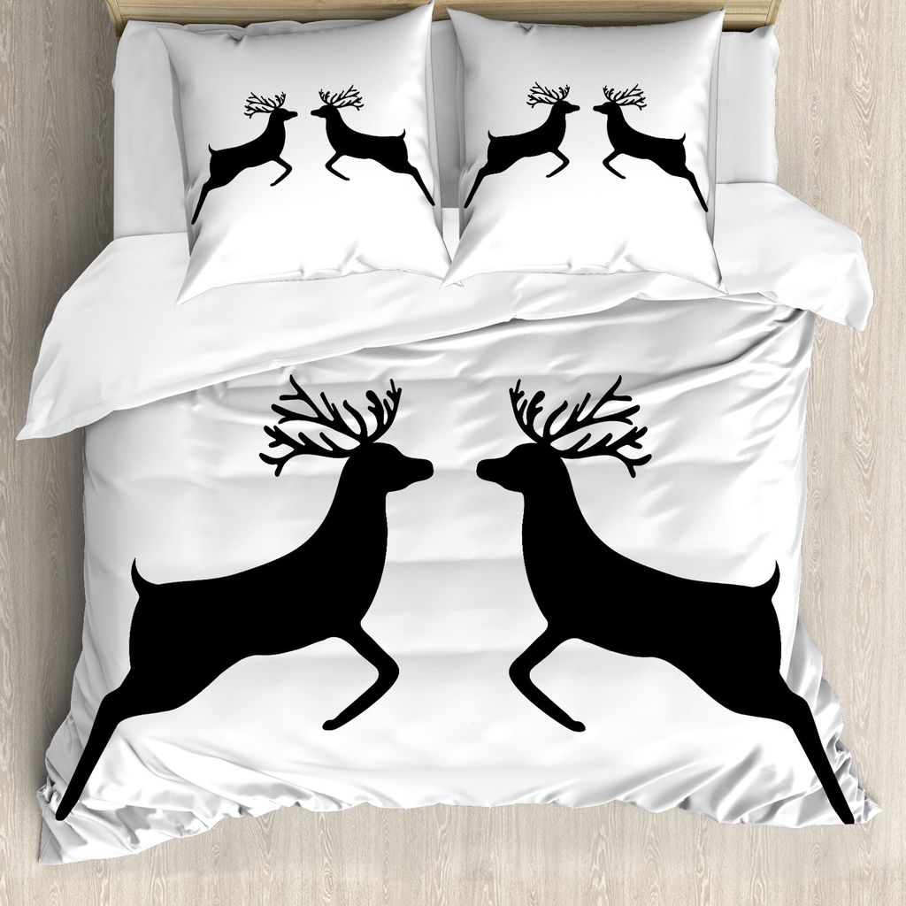 ABAKUHAUS Wild jagen Bettbezug Set für Einzelbetten, Ren-Silhouette, Milbensicher Allergiker geeignet mit Kissenbezug, 200 cm x 200 cm - 80 x 80 c...
