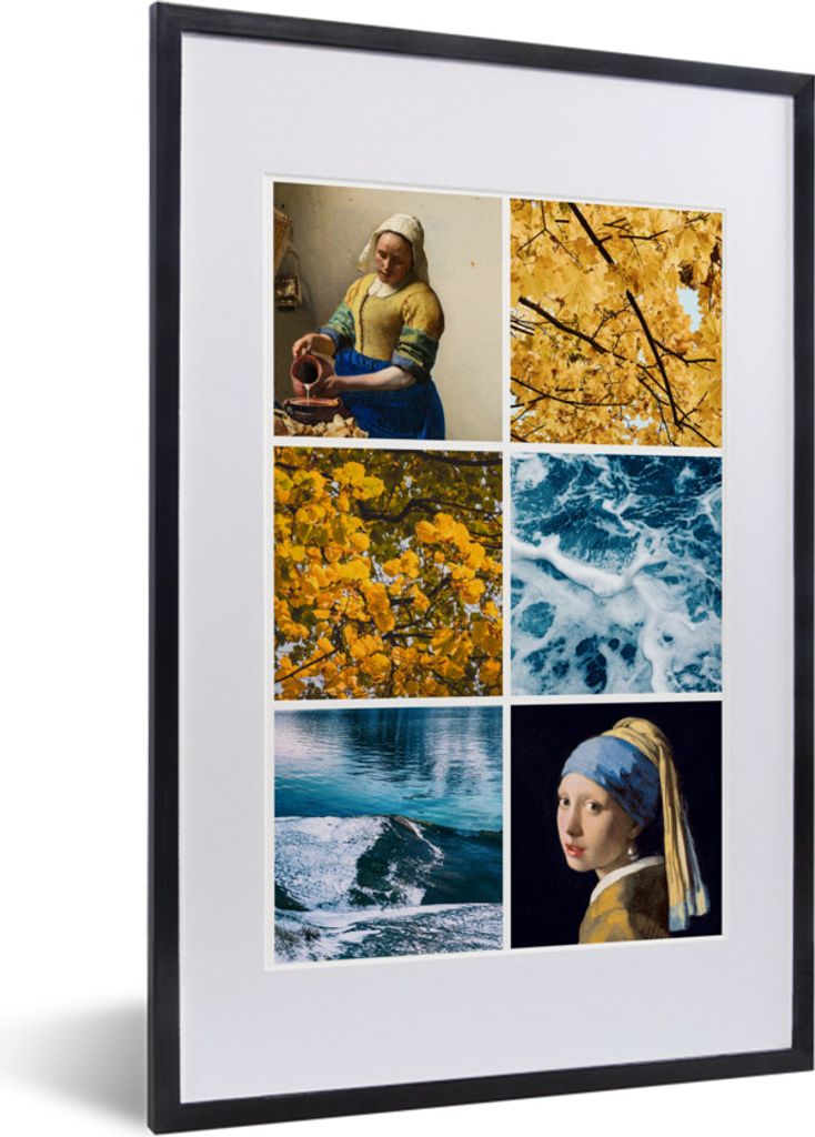 MuchoWow Gerahmtes Poster Vermeer - Collage - Natur 40x60 cm - Poster mit Schwarzem Bilderrahmen Wandposter Rahmen Foto Bilder - Poster in Rahmen