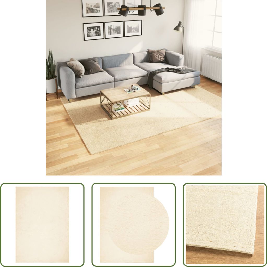 The Living Store Teppich HUARTE Kurzflor Weich und Waschbar Creme 200x280 cm