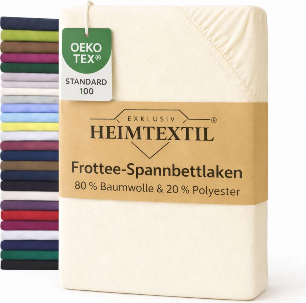 EXKLUSIV HEIMTEXTIL Frottee Spannbettlaken Rundumgummizug Marke 200 x 220 cm Naturweiss 80% Baumwolle 20% Polyester Bed-Sheet Bettlaken Spannbetttu...