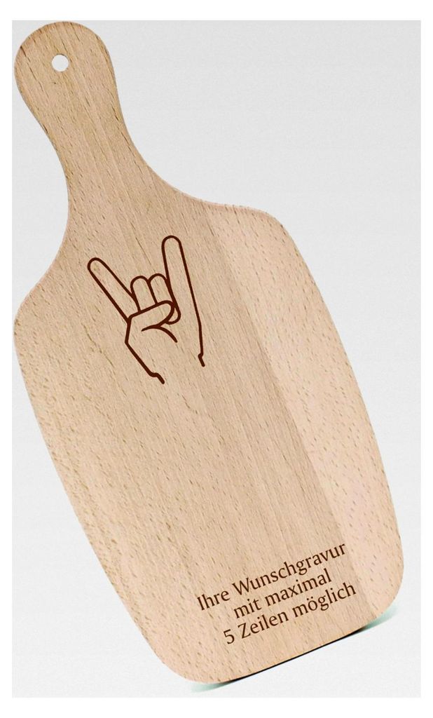 Schneidebrett Frühstücksbrettchen mit Gravur - Pommesgabel - mit Griff 330x150 Holzbrett Küche