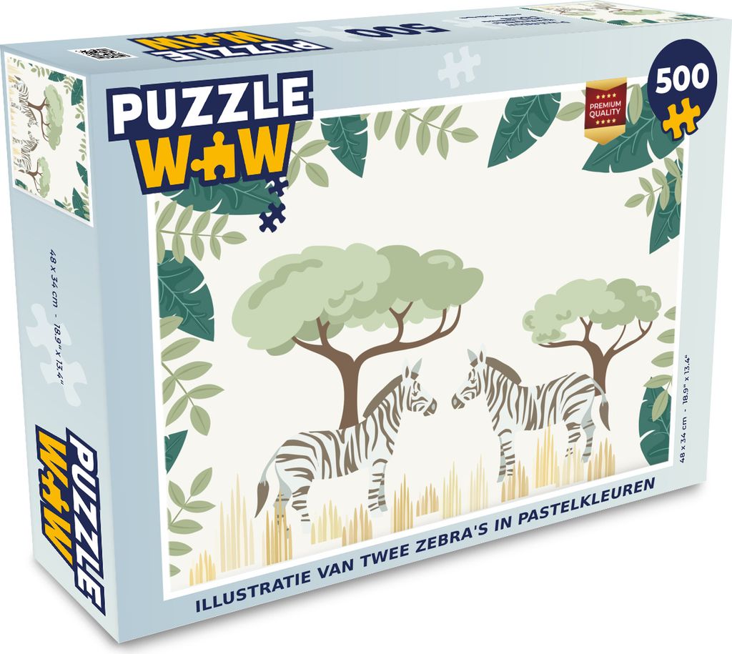 MuchoWow Puzzle 500 Teile Illustration von zwei Zebras in Pastellfarben - 500 Teile - Kinder - Selberbauen - Puzzlespiele