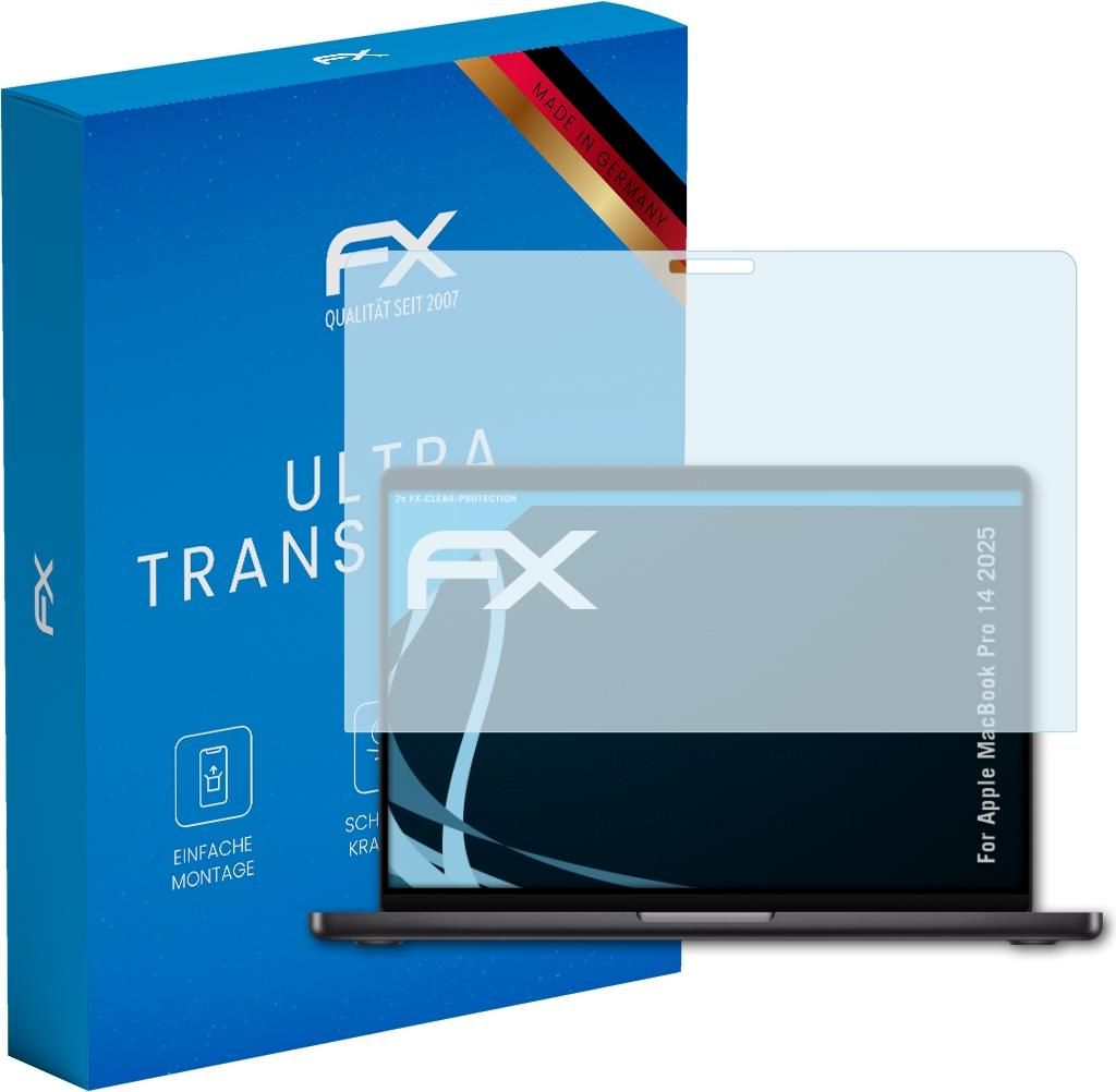 atFoliX FX-Clear 2x Schutzfolie kompatibel mit Apple MacBook Pro 14 (2025) Displayschutzfolie