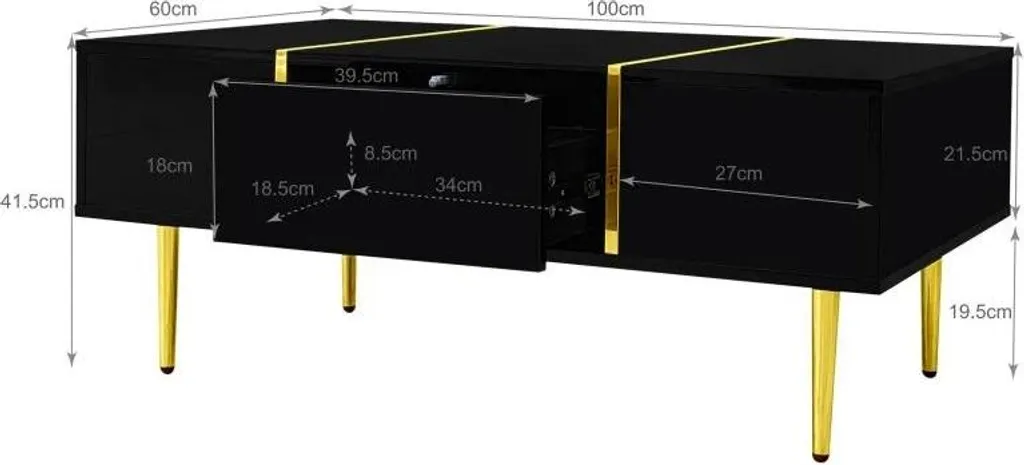 Table basse rectangulaire noir brillant design moderne avec rangement - 7