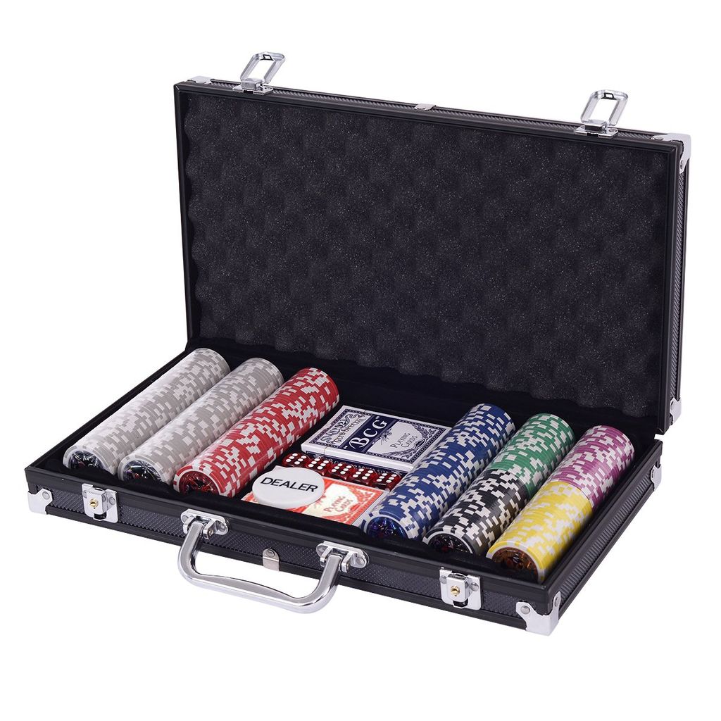COSTWAY – Mallette De Poker Avec 500 Jetons, 2 Jeux De Cartes, 5 Dés, Bouton Dealer, Tapis Velours – Boîtier Aluminium Pour Texas Holdem