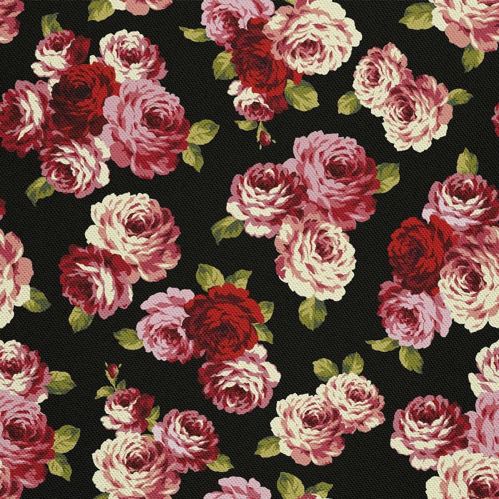 OUTDOOR DEKOSTOFFE OXFORD - Motiv Rosen auf schwarzem