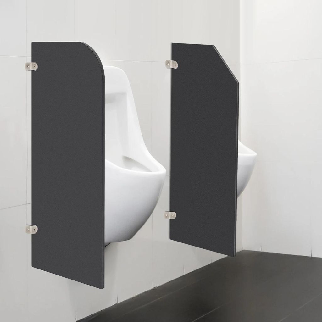 Urinal-Trennwand - WC-Trennwand - 40 x 90 cm - HPL Kompaktlaminat (Phenol) - Abgewinkeltes Design - Für öffentliche Toiletten - Hellgrau