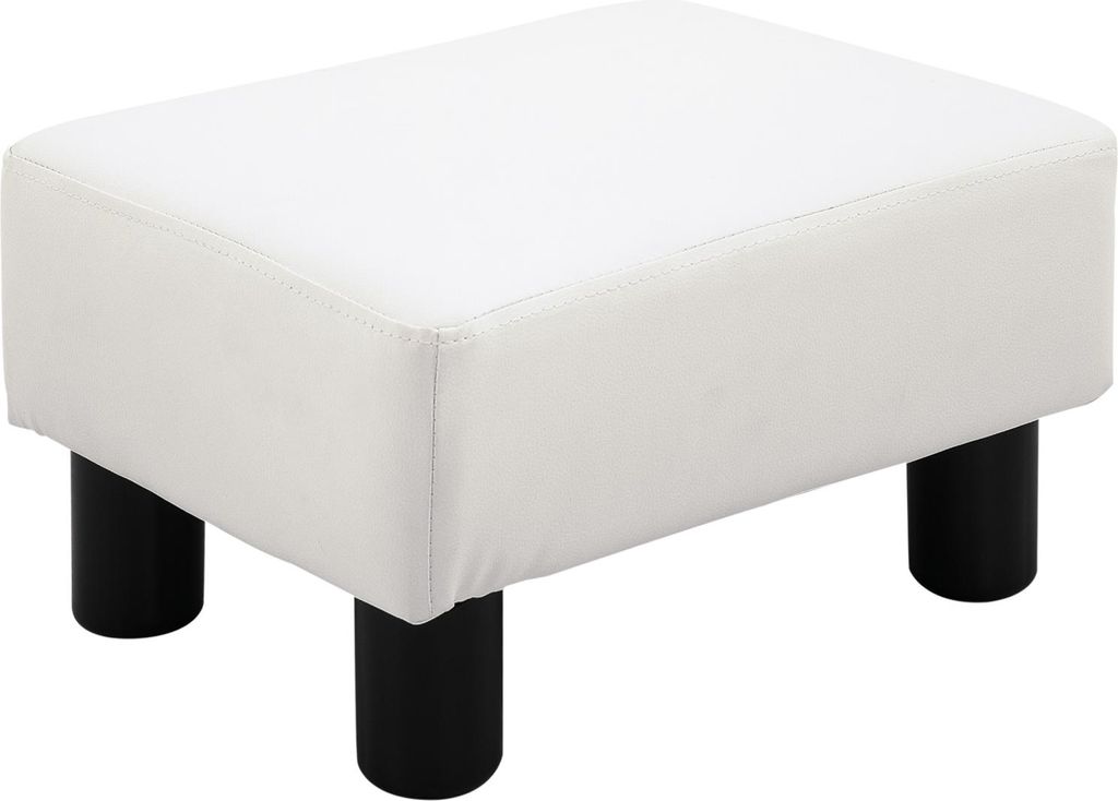 Fortuna Lai Fußhocker Chesterfield Sitzhocker aus Kunstleder, Weiß, 40x30x24cm